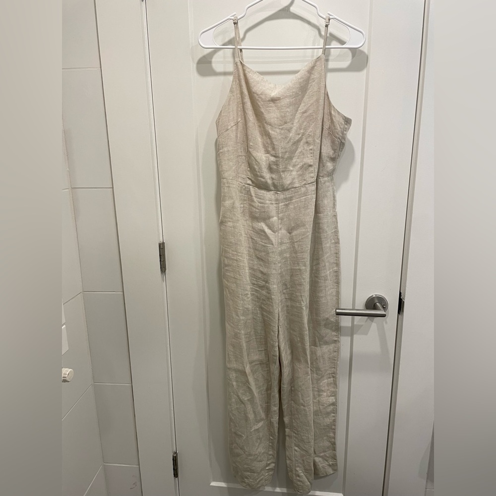 Linen Sleeveless Wide-Leg Jumpsuit in Natural